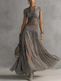 Lisa's Blouse with Lace Inserts and Pleated Maxi Skirt Set
