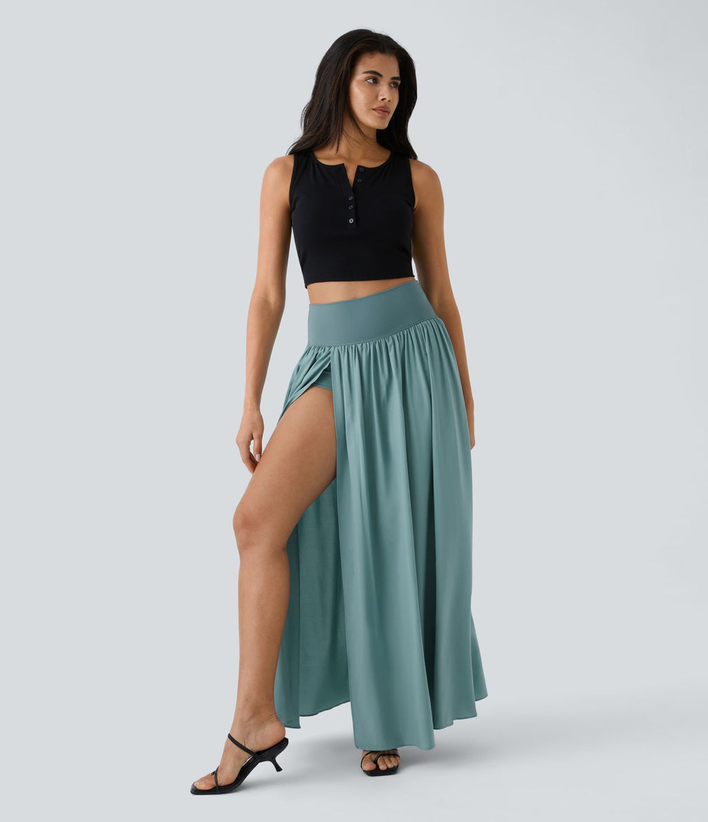 Breezeful™ Spódnica maxi typu casual z wysokim stanem, rozcięciem i dwoma warstwami, zwiewna i szybkoschnąca