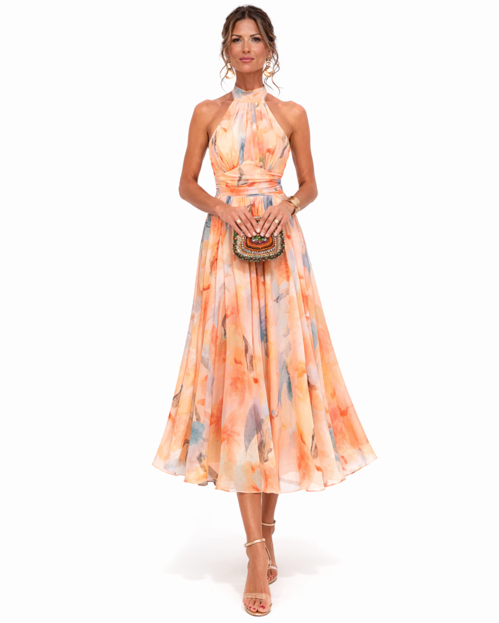 Natalia Zofia | Aurora Halter Dress with Watercolour Print