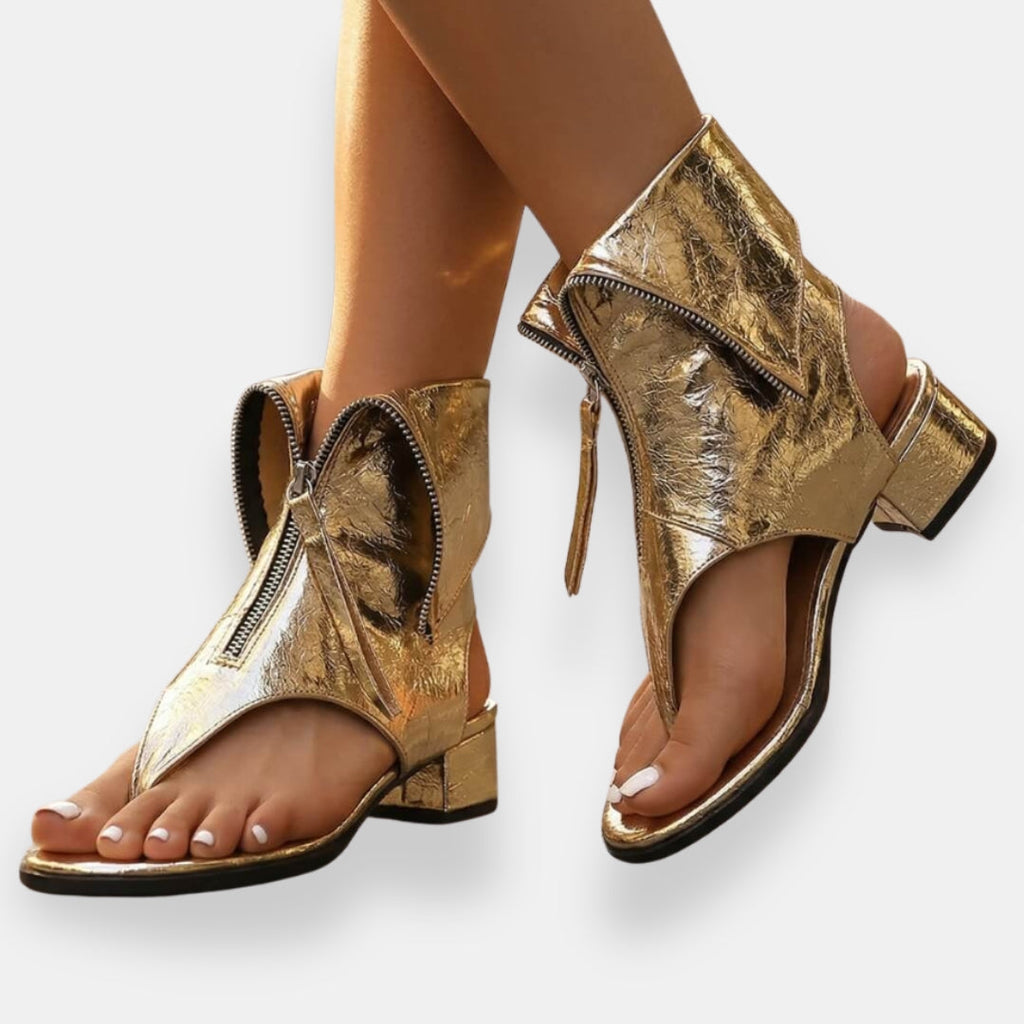 Doriane | Metallic zip-up sandals
