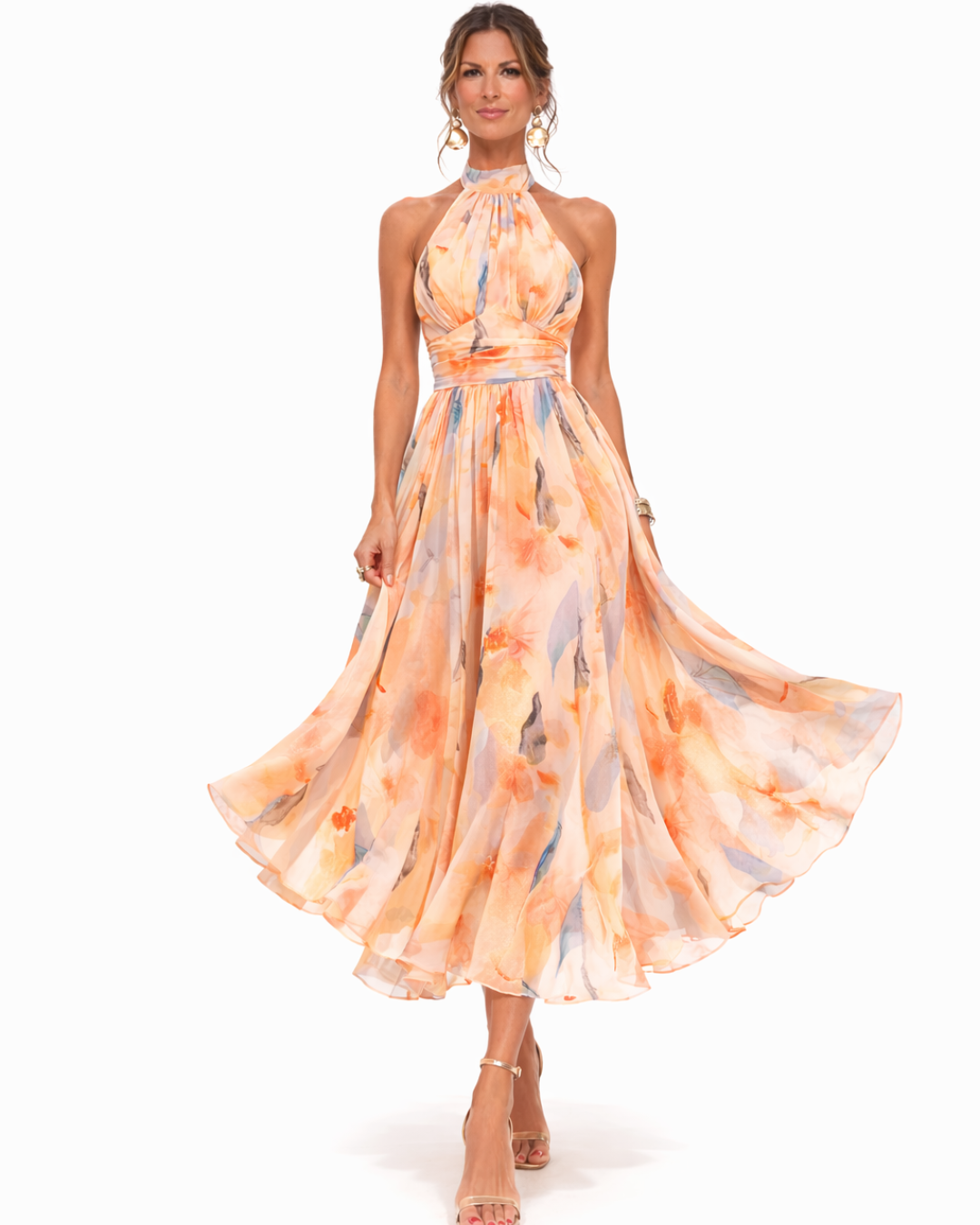 Natalia Zofia | Aurora Halter Dress with Watercolour Print