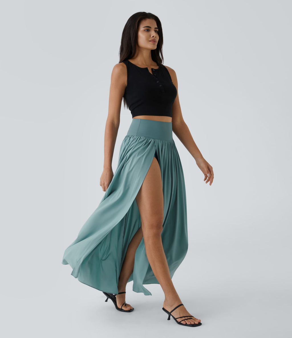 Breezeful™ Spódnica maxi typu casual z wysokim stanem, rozcięciem i dwoma warstwami, zwiewna i szybkoschnąca