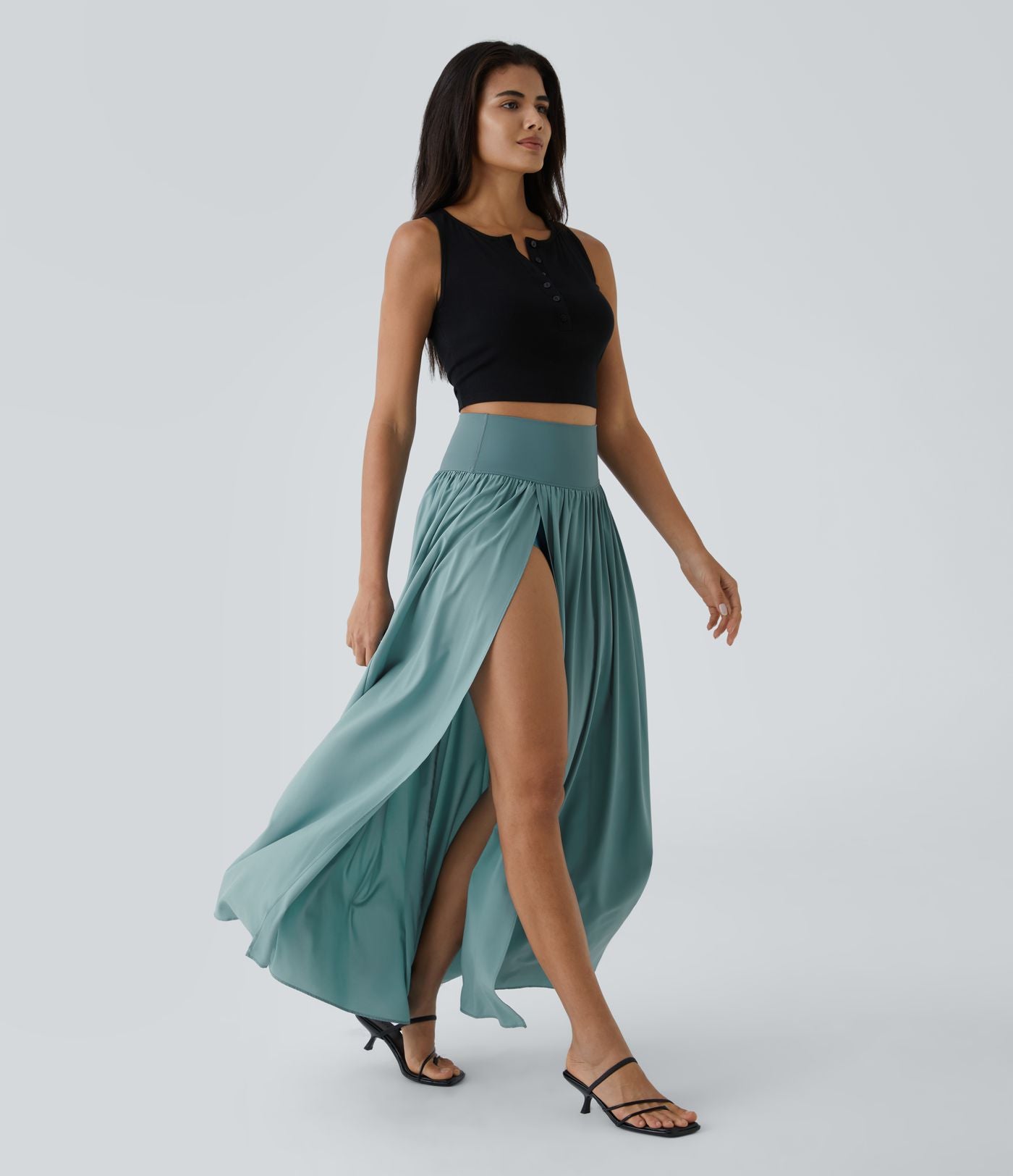 Breezeful™ Spódnica maxi typu casual z wysokim stanem, rozcięciem i dwoma warstwami, zwiewna i szybkoschnąca