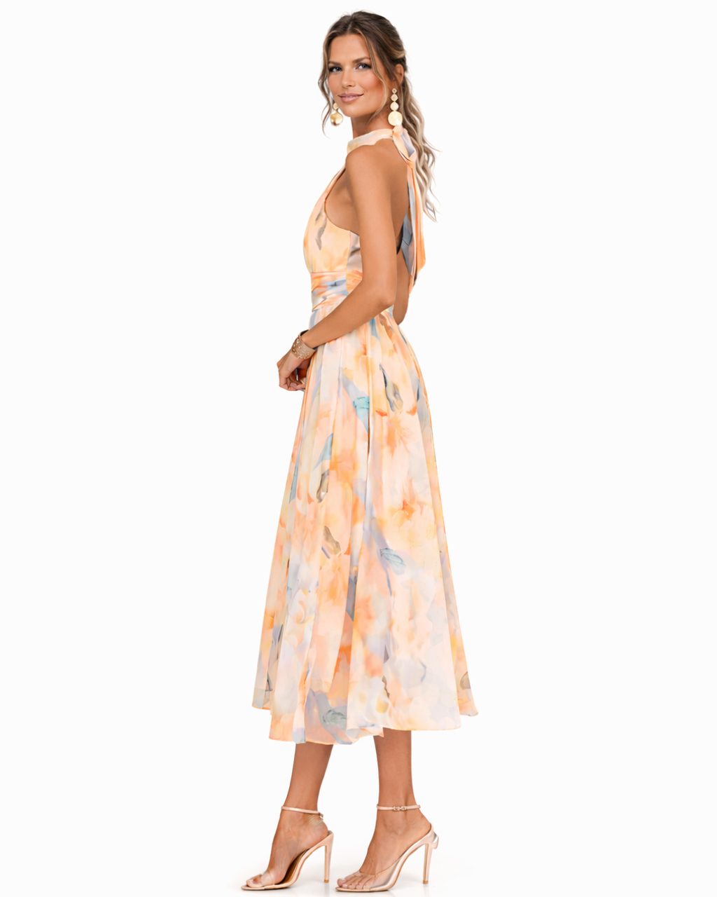 Natalia Zofia | Aurora Halter Dress with Watercolour Print