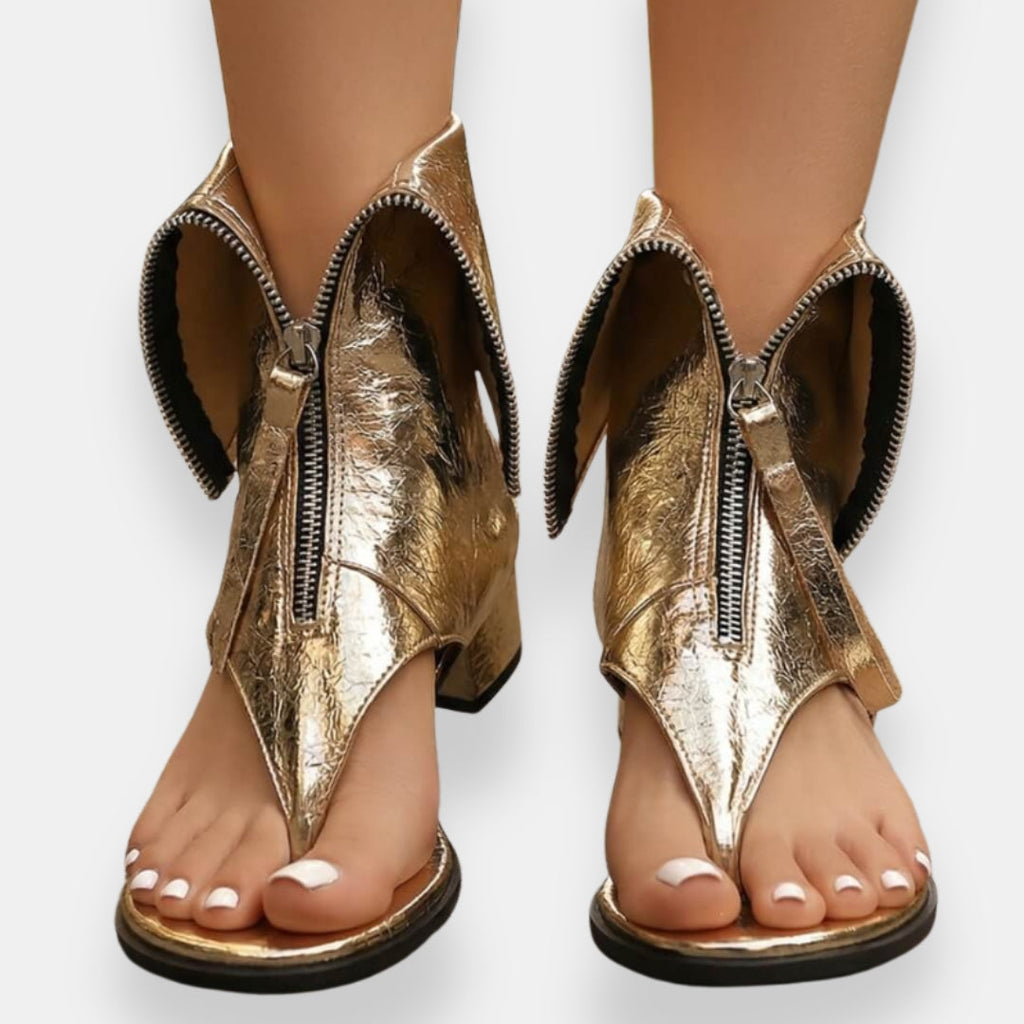 Doriane | Metallic zip-up sandals