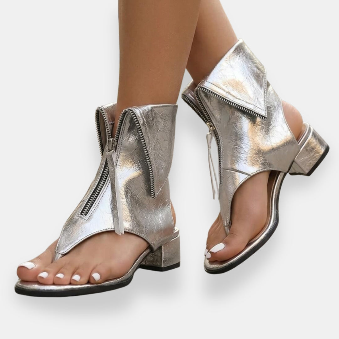 Doriane | Metallic zip-up sandals