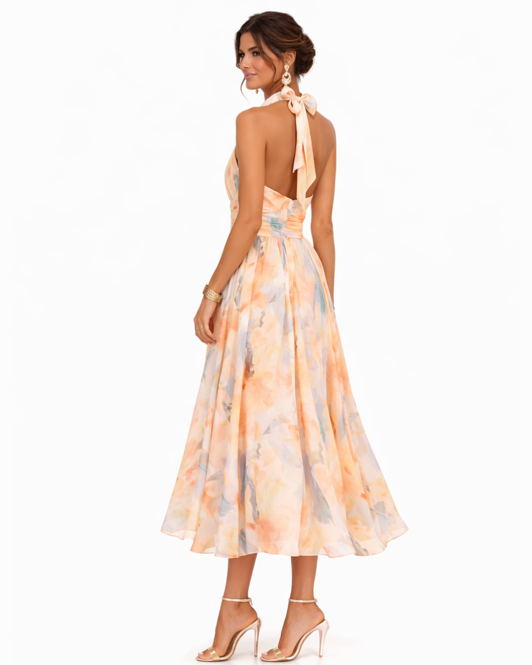 Natalia Zofia | Aurora Halter Dress with Watercolour Print