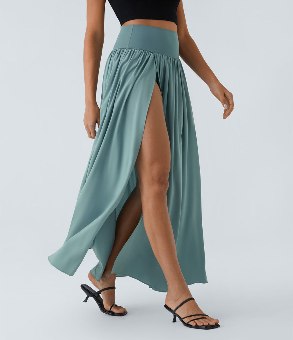 Breezeful™ Spódnica maxi typu casual z wysokim stanem, rozcięciem i dwoma warstwami, zwiewna i szybkoschnąca