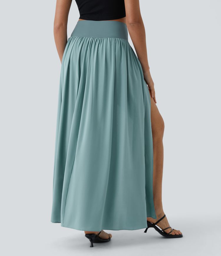 Breezeful™ Spódnica maxi typu casual z wysokim stanem, rozcięciem i dwoma warstwami, zwiewna i szybkoschnąca