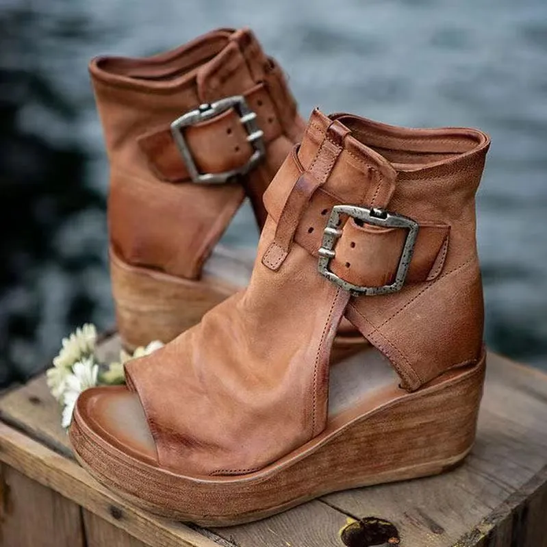 Elena | Eleganckie Retro Sandały na Koturnie z Klamrą