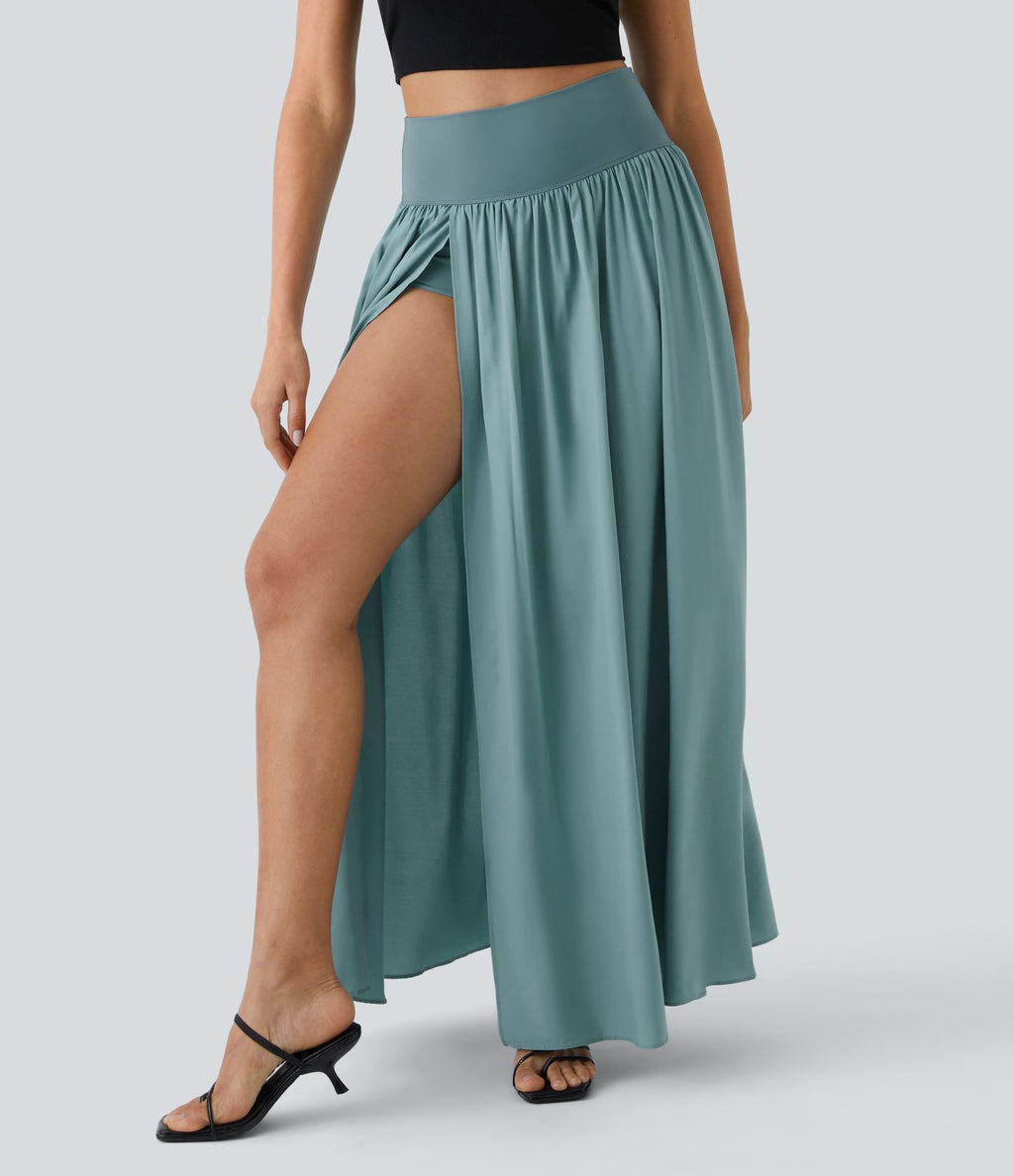 Breezeful™ Spódnica maxi typu casual z wysokim stanem, rozcięciem i dwoma warstwami, zwiewna i szybkoschnąca