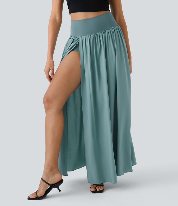 Breezeful™ Spódnica maxi typu casual z wysokim stanem, rozcięciem i dwoma warstwami, zwiewna i szybkoschnąca