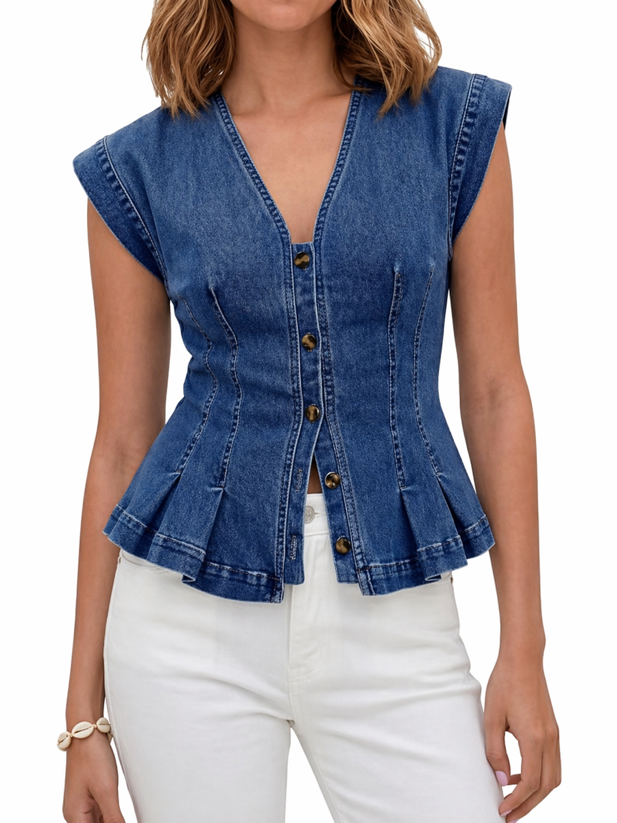 Viera | Denim V-neck Top