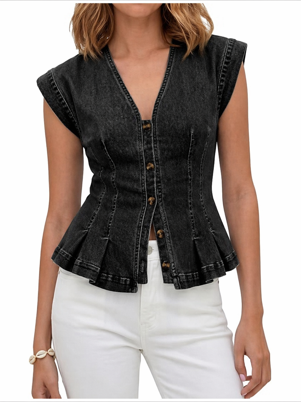 Viera | Denim V-neck Top