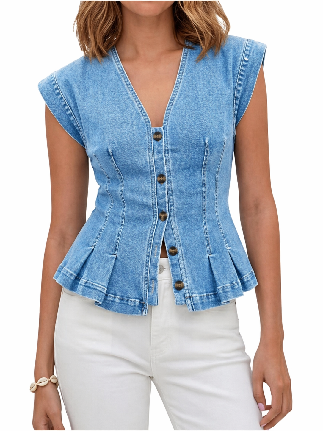 Viera | Denim V-neck Top