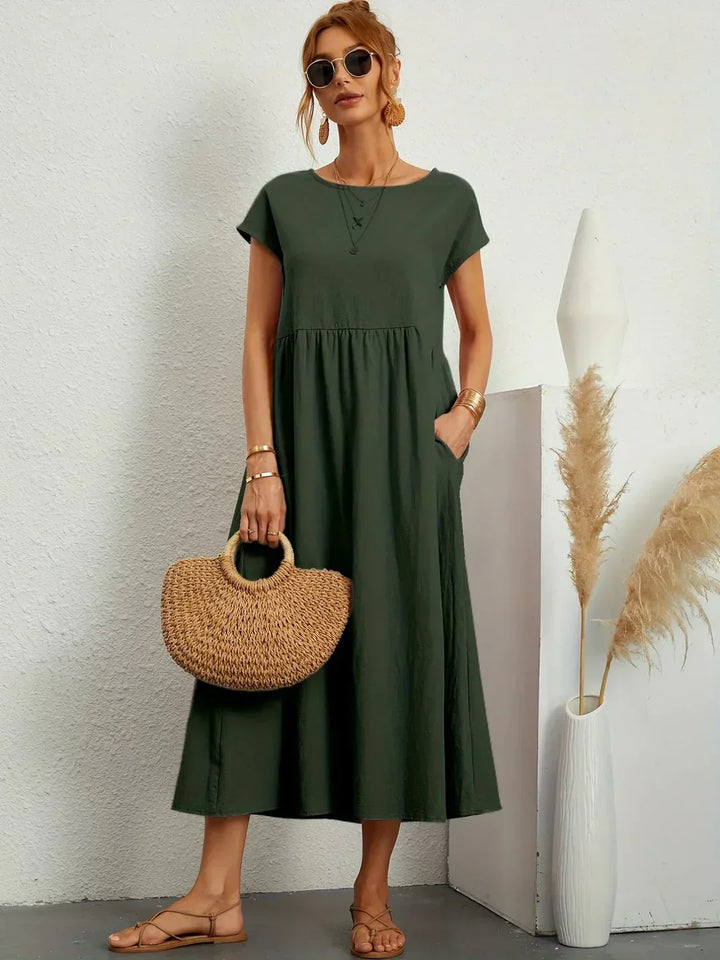 Lucyna - Midi sukienka w płynnej elegancji ponadczasowej