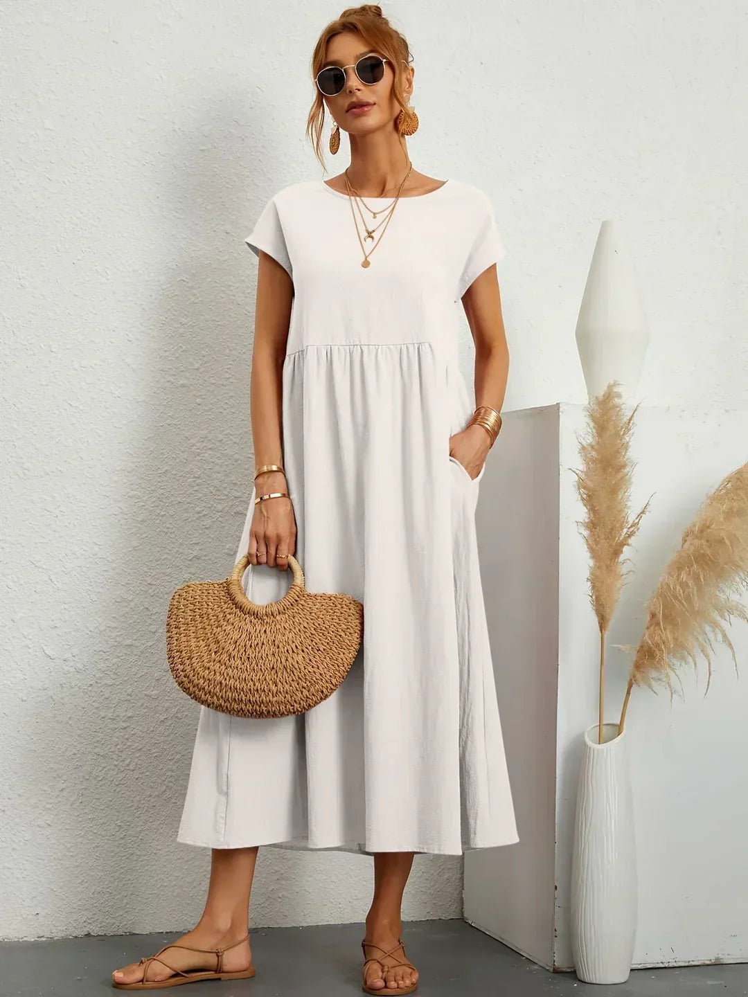 Lucyna - Midi sukienka w płynnej elegancji ponadczasowej