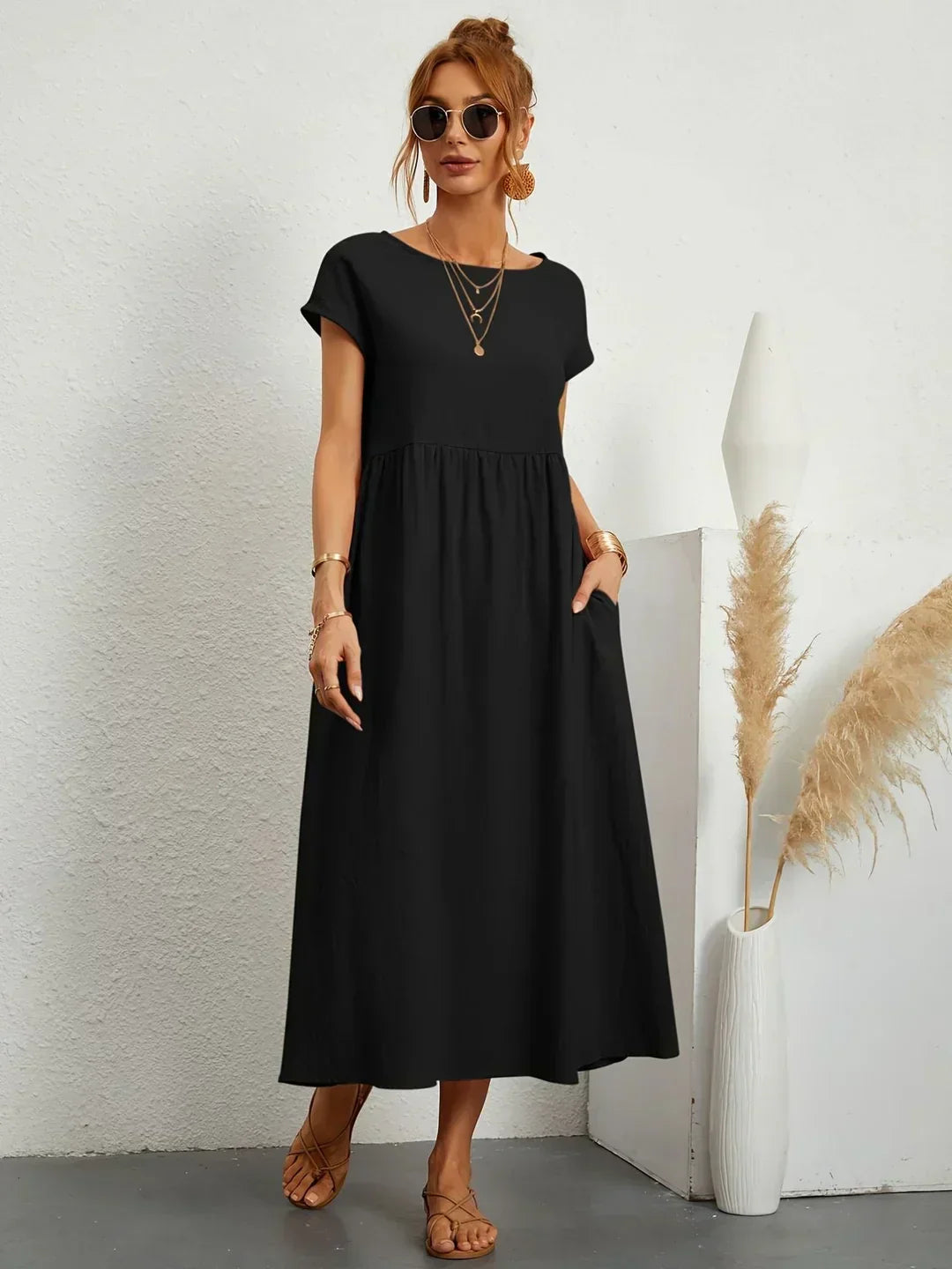 Lucyna - Midi sukienka w płynnej elegancji ponadczasowej