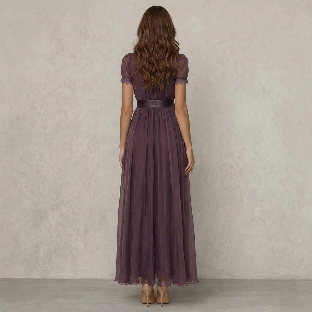 Flavia | Long dress with lace neckline