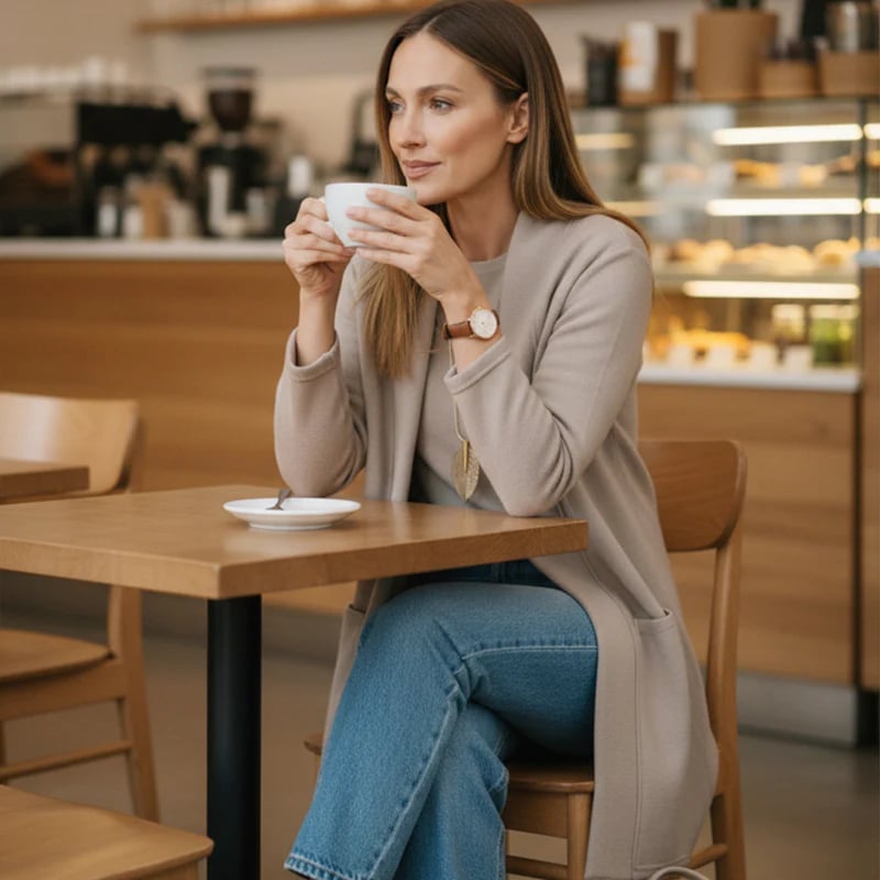 Natalia Zofia | Elegancki 3-częściowy zestaw zawierający długi kardigan, top i spodnie