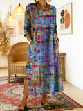 Natalia Zofia | Women's Cotton Dress with Ethnic Print and Patchwork, with Lace Trim