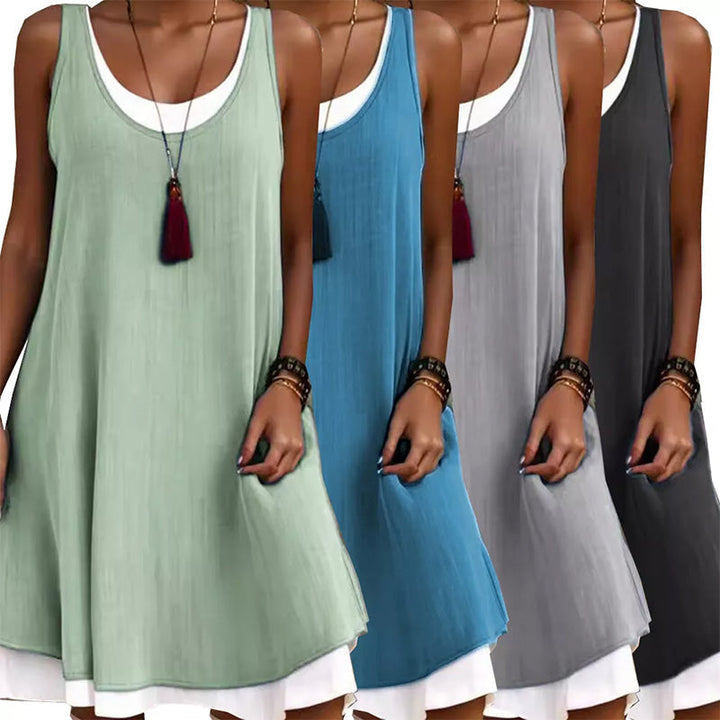 ⏰Wyprzedaż – ostatni dzień, 50% zniżki💃Damska sukienka typu tank top w stylu casualowym, luźna, bez rękawów, imitująca dwuczęściowy strój
