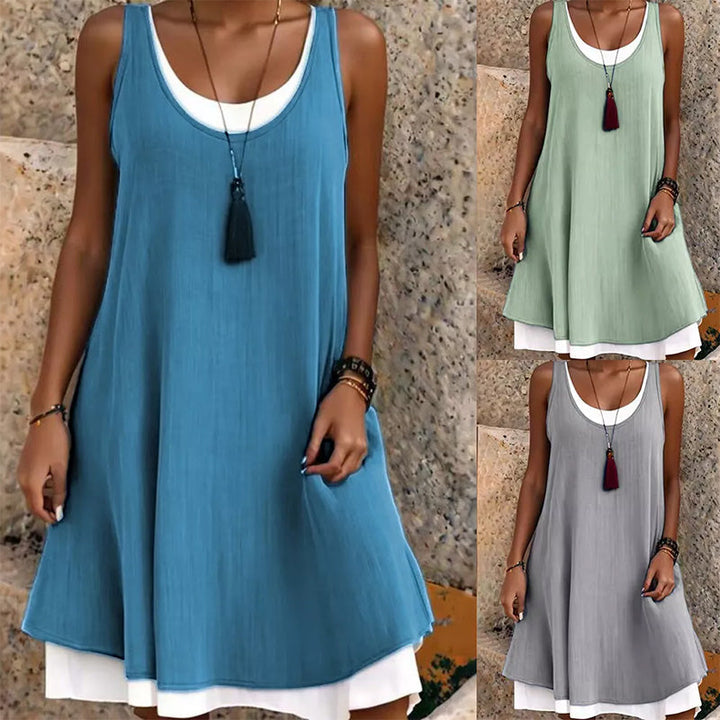 ⏰Wyprzedaż – ostatni dzień, 50% zniżki💃Damska sukienka typu tank top w stylu casualowym, luźna, bez rękawów, imitująca dwuczęściowy strój