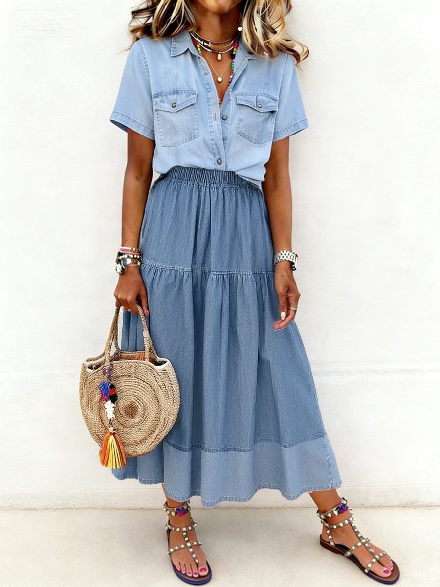 Sarah | Elasticated waist denim skirt