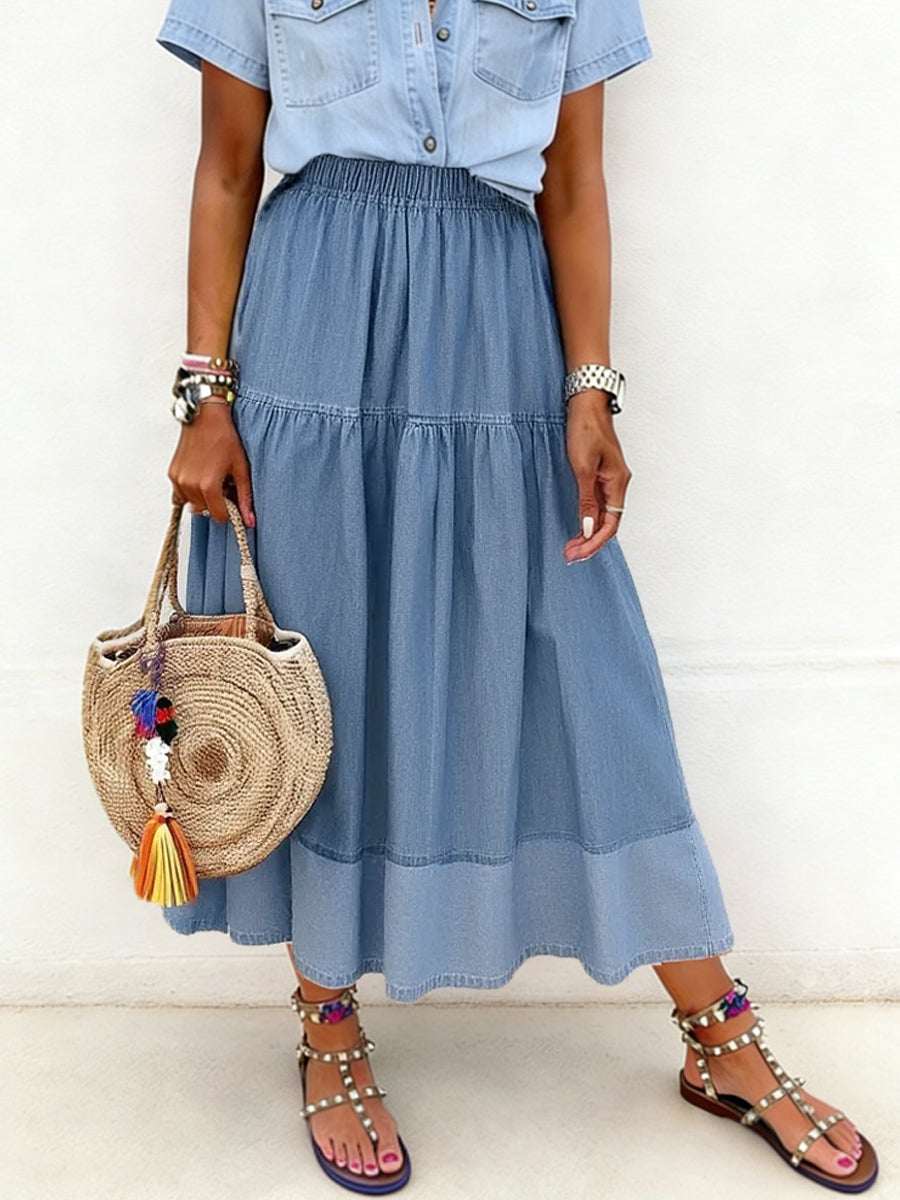 Sarah | Elasticated waist denim skirt